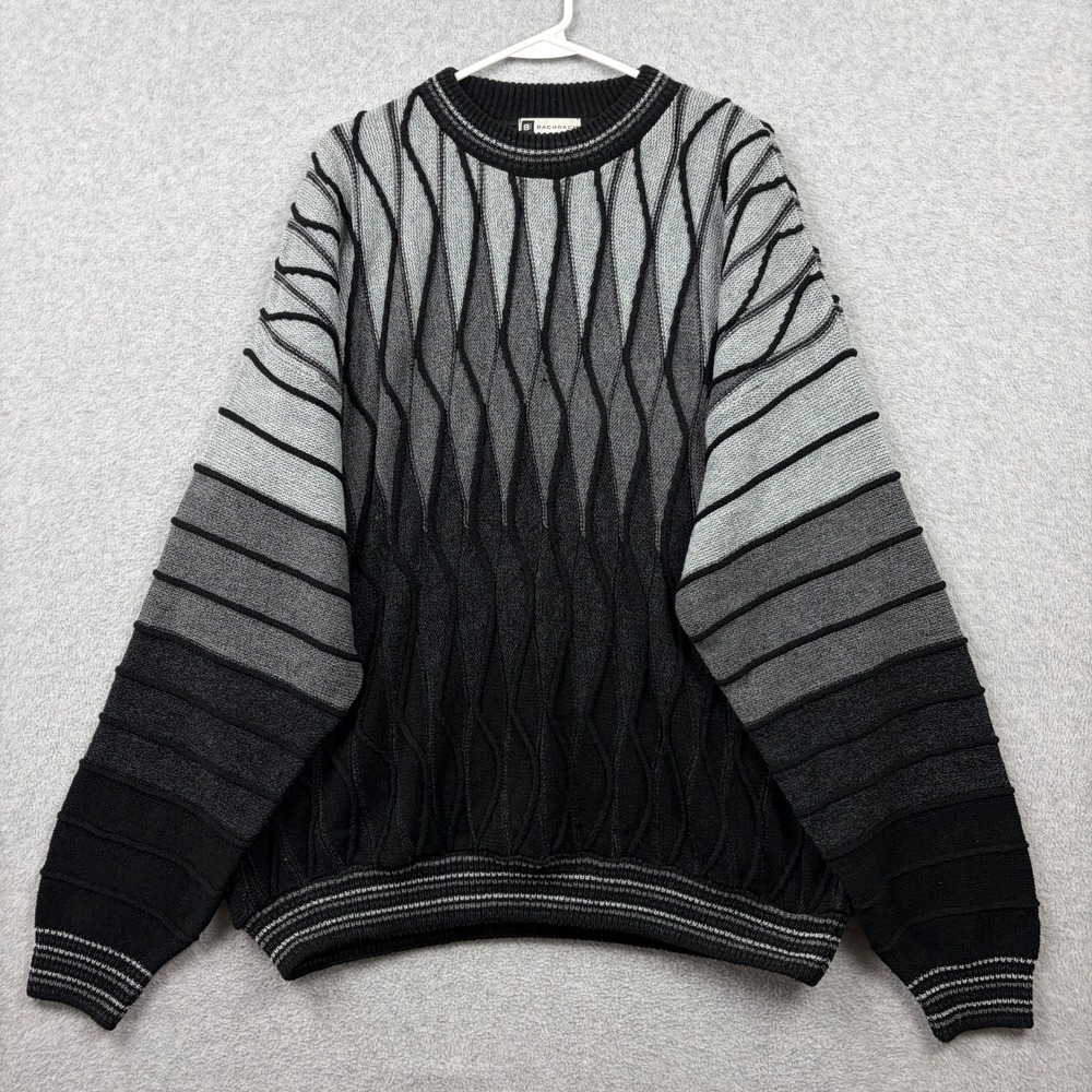 Bachrach Sweater Mens XXL 2XL Black 3D Knit Coogi Inspired Pullover USA MADE